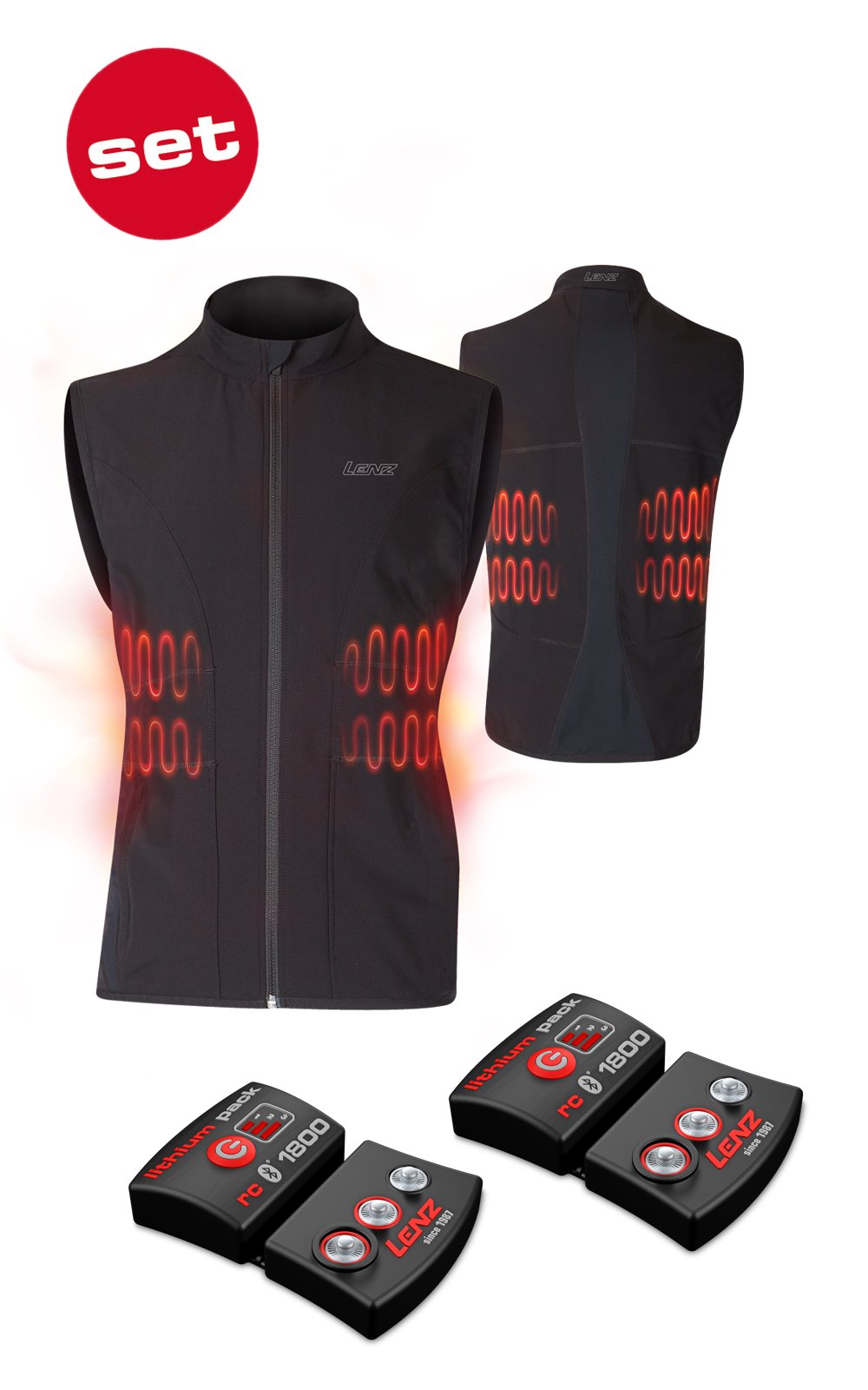 SET - Vyhřívaná vesta LENZ Heat Vest 1.0 Men + baterie lithium pack rcB 1800