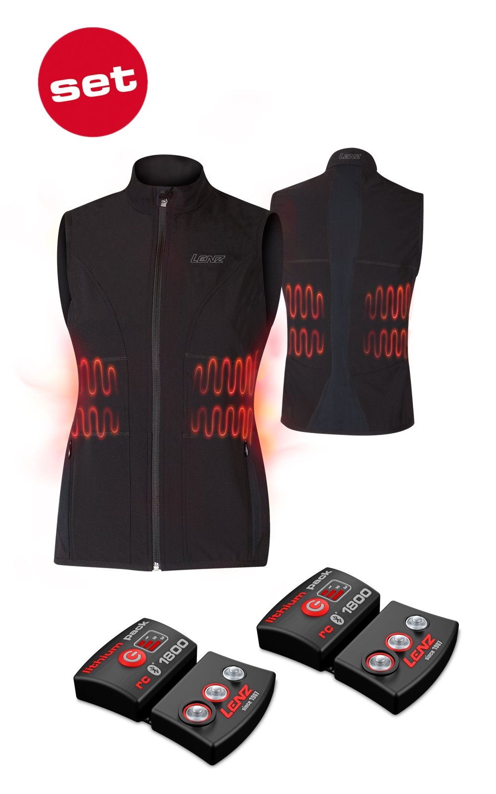 SET - Vyhřívaná vesta LENZ Heat Vest 1.0 Women + baterie lithium pack rcB 1800